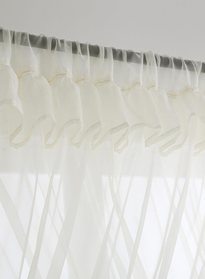 Seibeh Tex Shabby Chic Double Layer Sheer Ruffled Priscilla Rod Pocket Window Curtain Panel with Tiebacks Beige，100" W x 84" L - Image 4